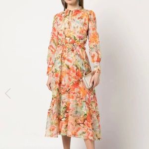 Marchesa Abstract Floral Printed Chiffon Maxi Dress - MELON MULTI - Size 12